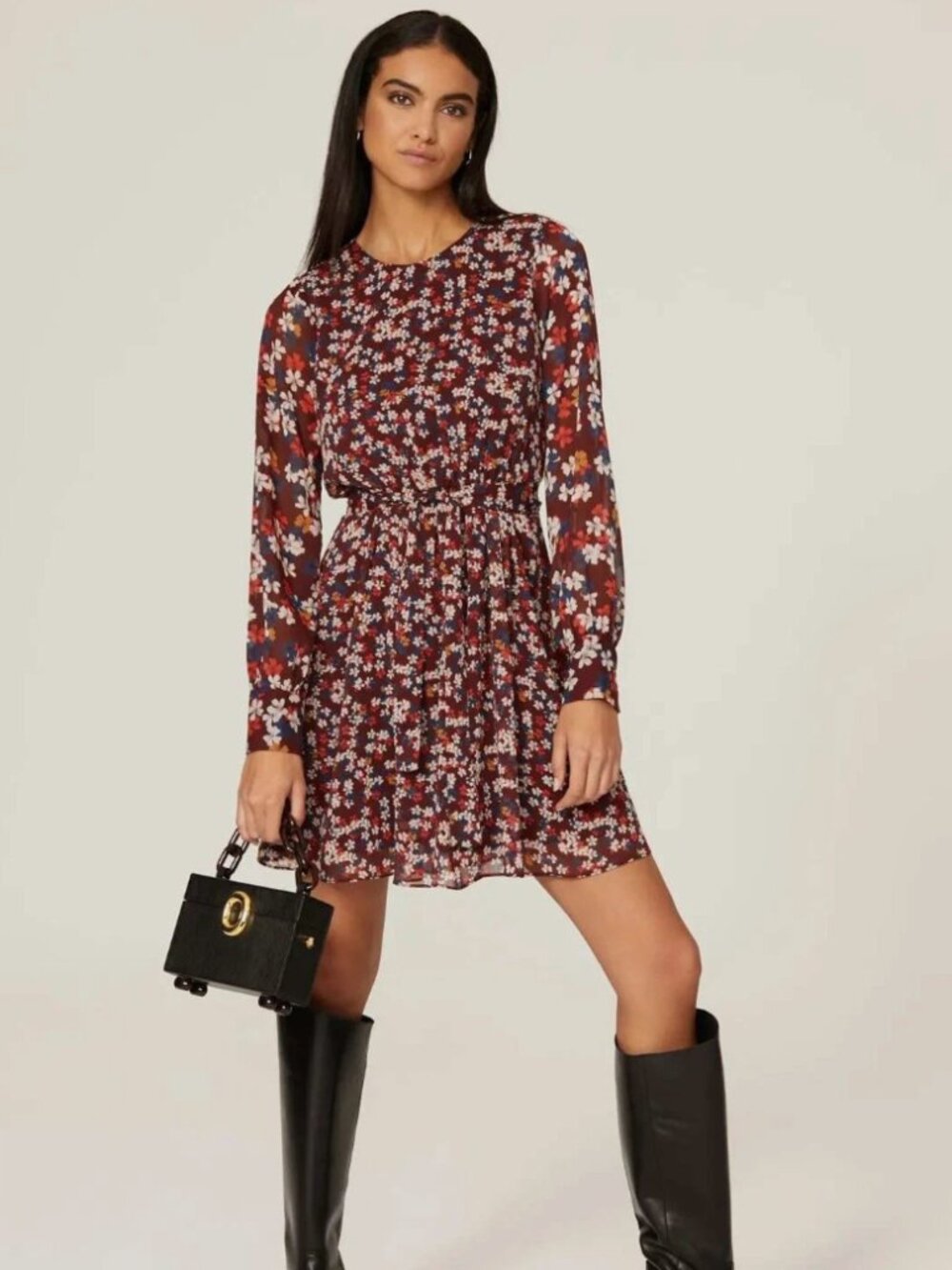 Jason Wu Collective Burgundy Floral Tie Waist Mini Dress, Sz 4